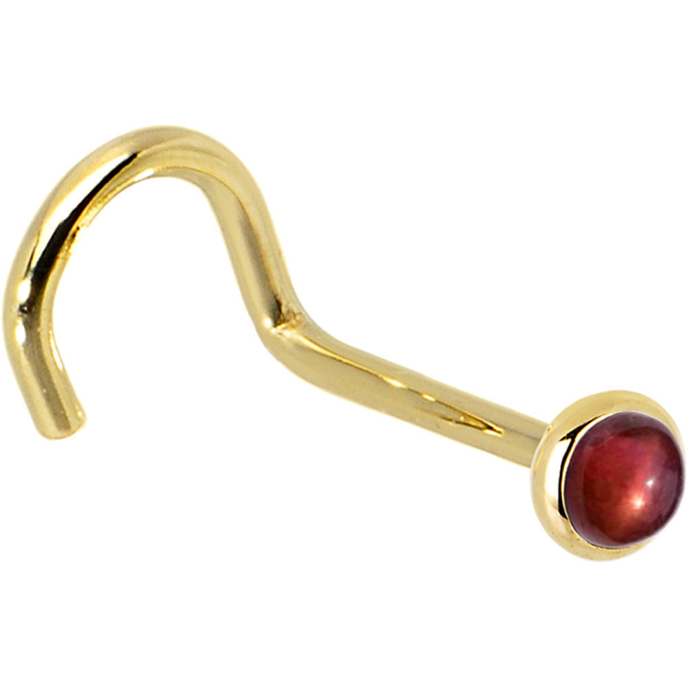 Solid 14KT Yellow Gold Nose Bone with Red Garnet 18 Gauge