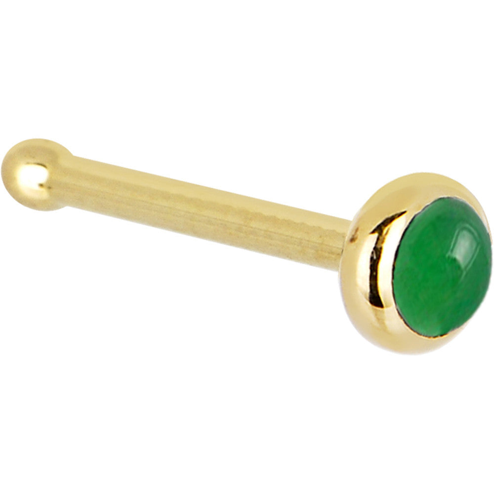 14KT Yellow Gold 2mm Jade Nose Ring 20 gauge nose screw