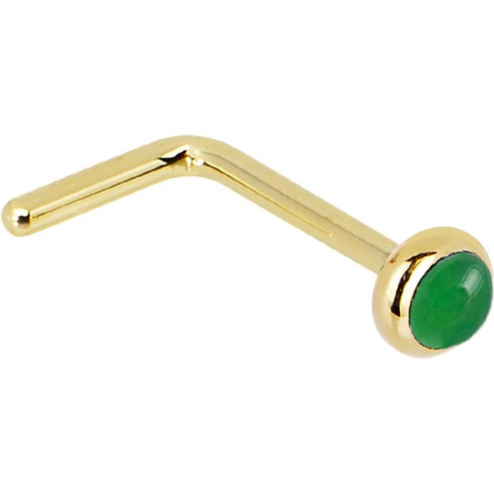Solid 14KT Yellow Gold 2mm Jade Nose Ring nose screw 20 gauge
