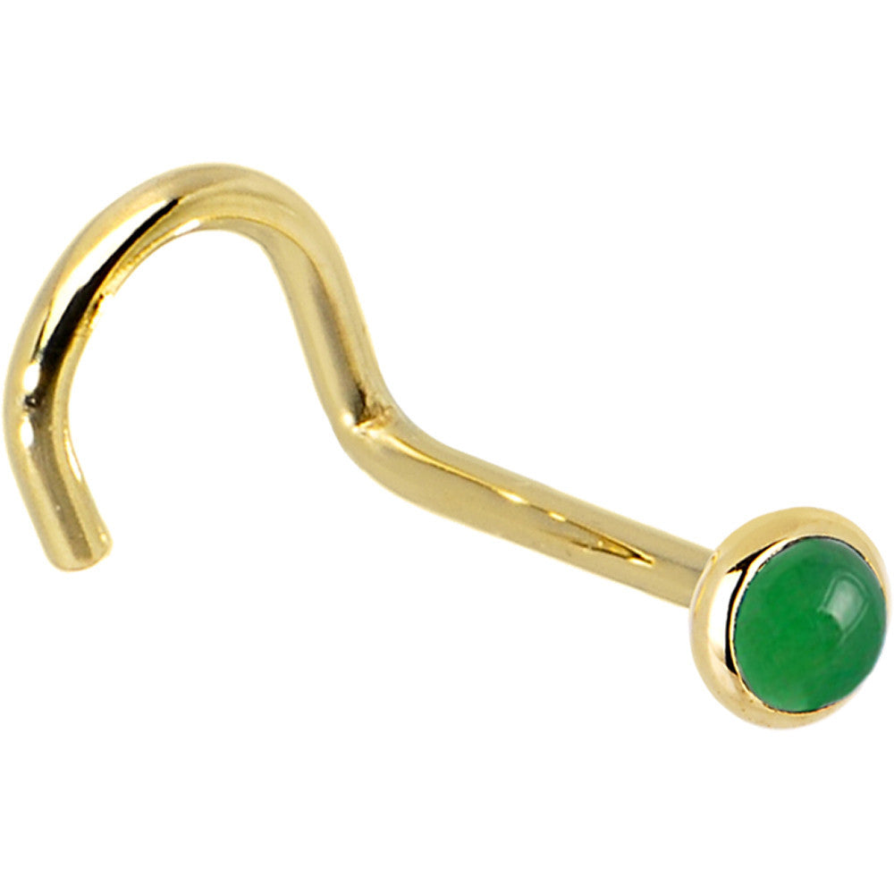 Solid 14KT Yellow Gold 2mm Jade L-shape nose ring 20 gauge