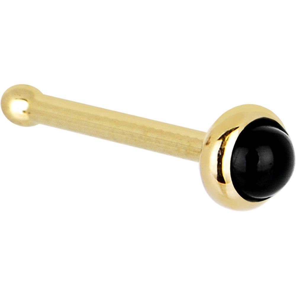Solid 14KT Yellow Gold 2mm Onyx Nose Ring 20 gauge