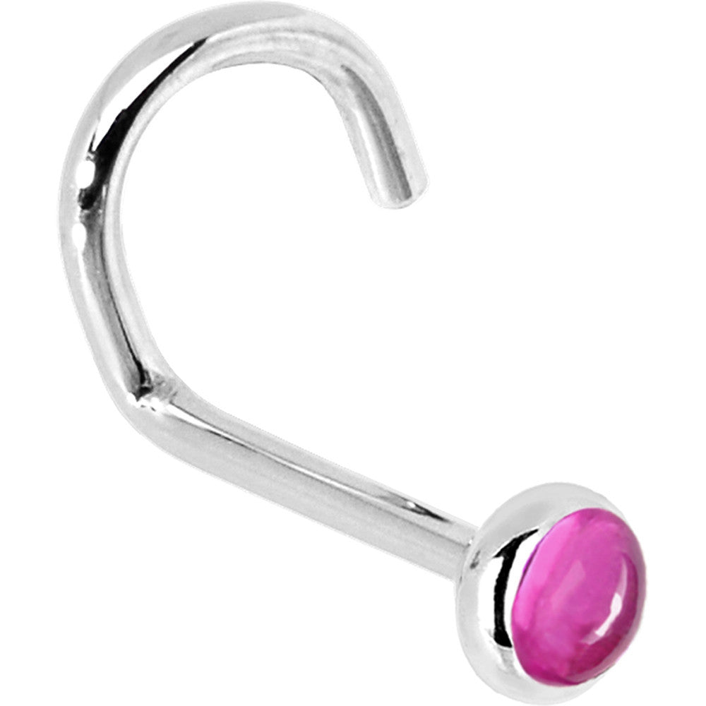 Solid 14KT White Gold Nose Screw with Pink Tourmaline