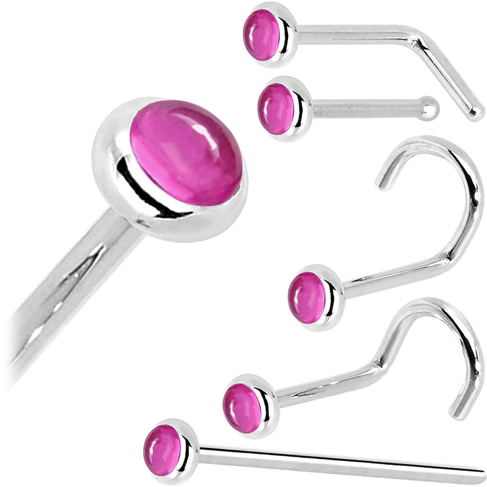 Solid 14KT White Gold 2mm Pink Tourmaline Nose Ring