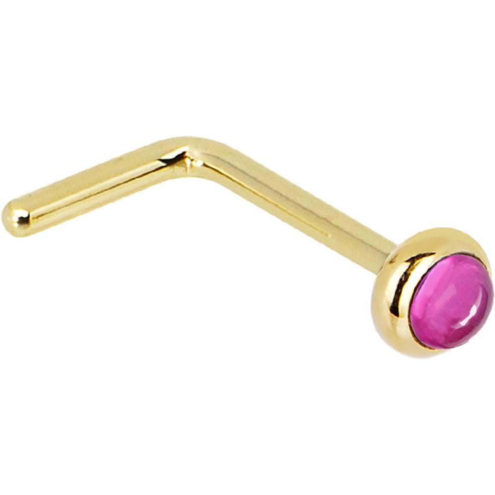 14KT Yellow Gold Pink Tourmaline Nose Ring 20 Gauge Nose Bone