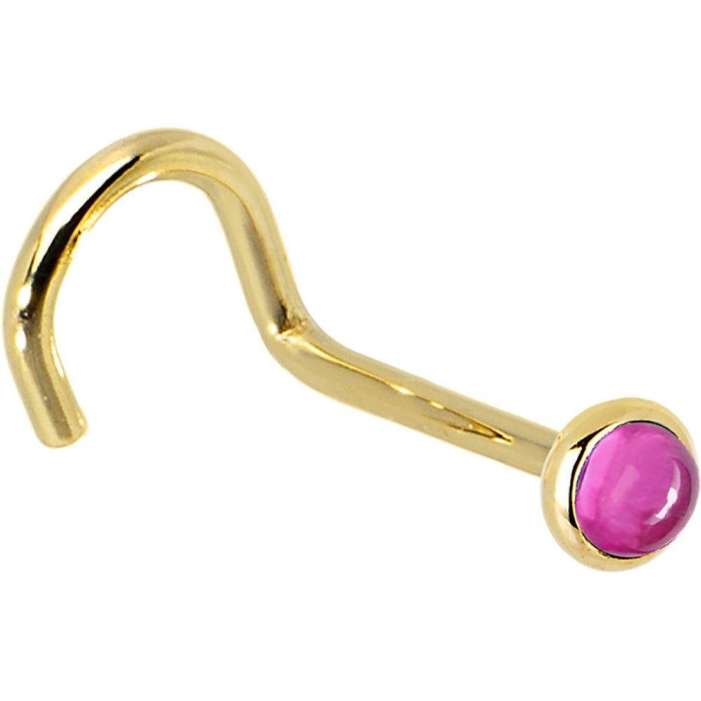 14KT Yellow Gold Pink Tourmaline Nose Ring L Shape 20 Gauge