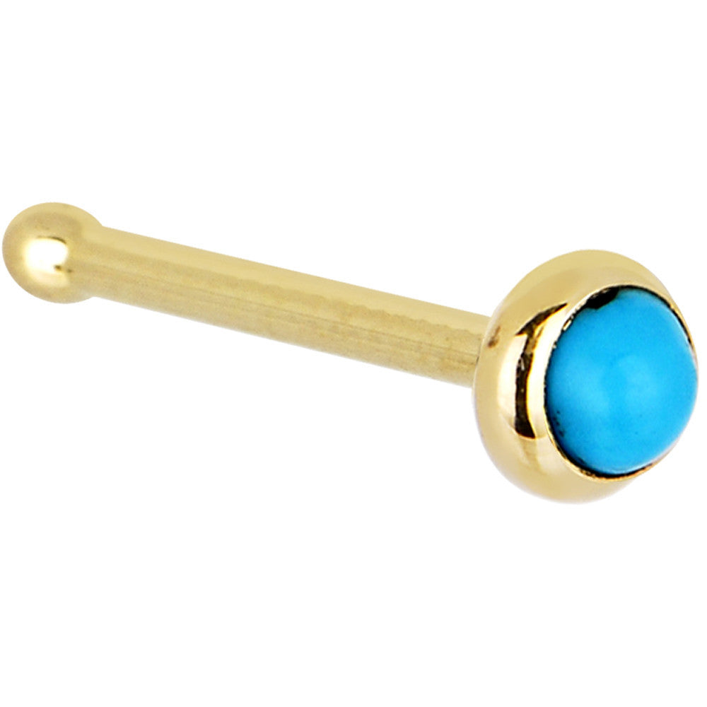 14KT Yellow Gold 2mm Turquoise Nose Ring Nose Bone