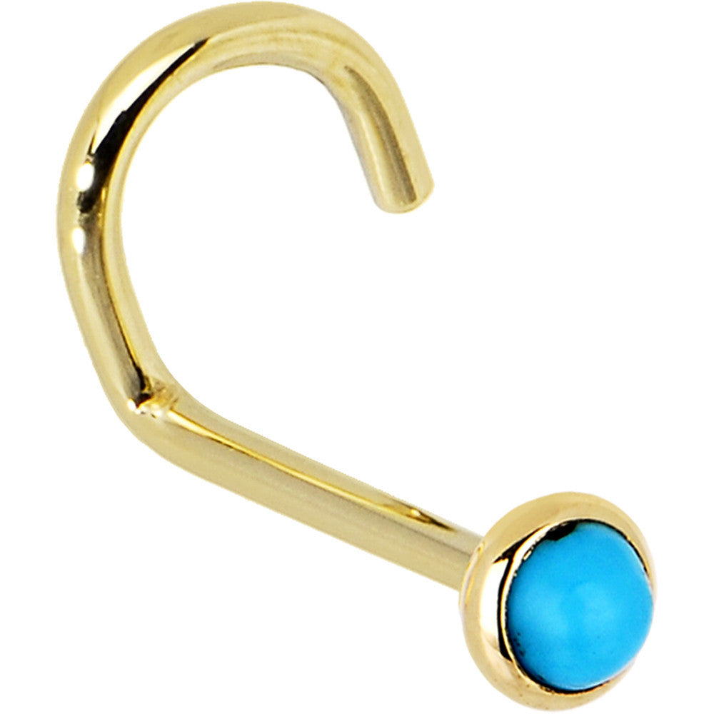 14KT Yellow Gold 2mm Turquoise Nose Ring 20 Gauge