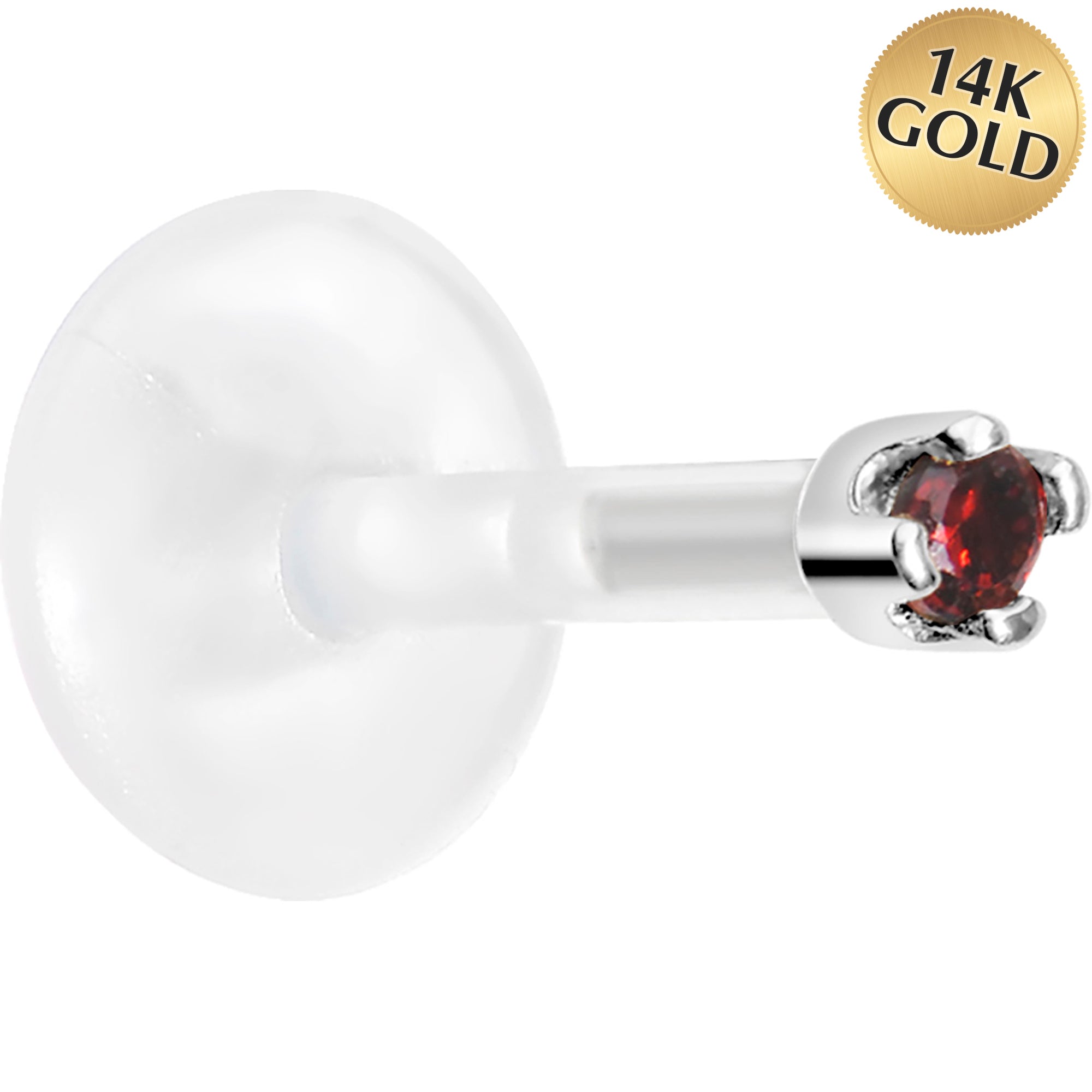 16G 1/4 14K White Gold January 1.5mm CZ Bioplast Push in Cartilage Earring