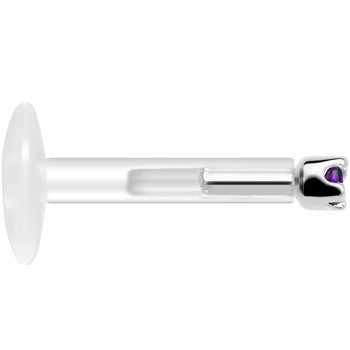 Solid 14K White Gold February 1.5mm CZ Bioplast Push in Labret Monroe