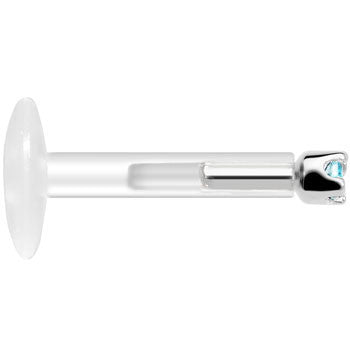 Solid 14K White Gold March 1.5mm CZ Bioplast Push in Labret Monroe