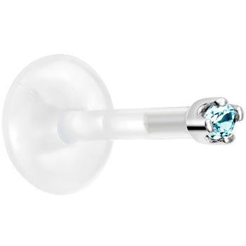 Solid 14K White Gold March 1.5mm CZ Bioplast Push in Labret Monroe