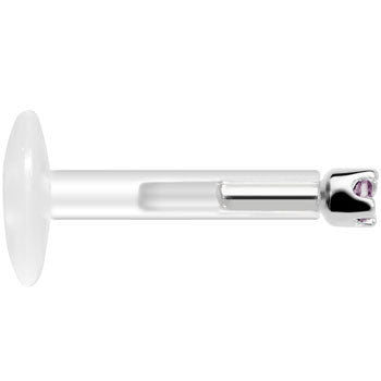 Solid 14K White Gold June 1.5mm CZ Bioplast Push in Labret Monroe