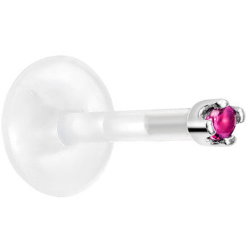 Solid 14K White Gold July 1.5mm CZ Bioplast Push in Labret Monroe