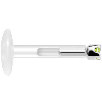 Solid 14K White Gold August 1.5mm CZ Bioplast Push in Labret Monroe