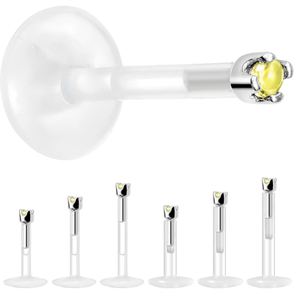 Solid 14K White Gold November 1.5mm CZ Bioplast Push in Labret Monroe