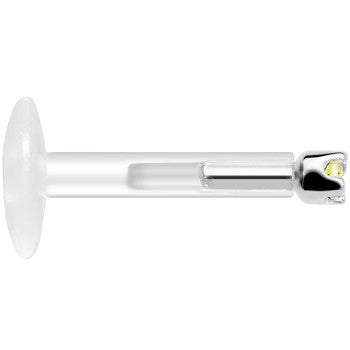 Solid 14K White Gold November 1.5mm CZ Bioplast Push in Labret Monroe
