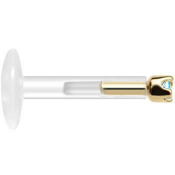 Solid 14K Yellow Gold March 1.5mm CZ Bioplast Push in Labret Monroe