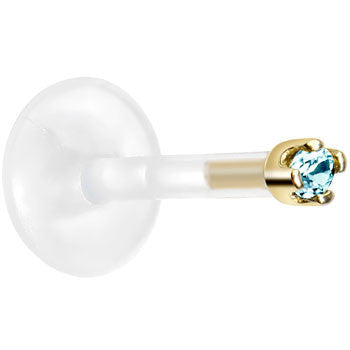 Solid 14K Yellow Gold March 1.5mm CZ Bioplast Push in Labret Monroe