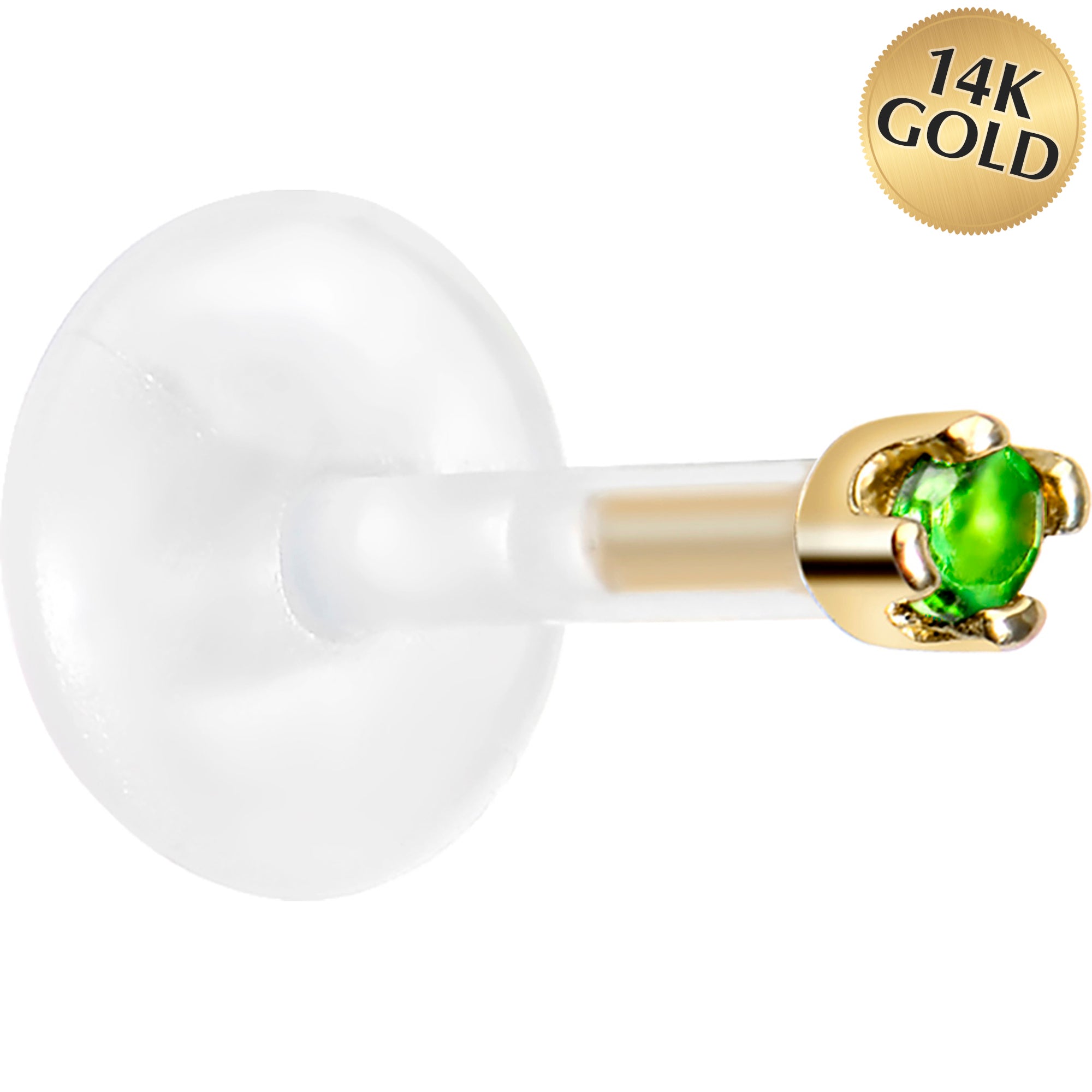 16G 1/4 14K Yellow Gold May 1.5mm CZ Bioplast Push in Cartilage Earring