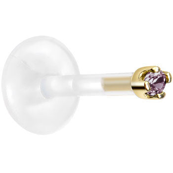 Solid 14K Yellow Gold June 1.5mm CZ Bioplast Push in Labret Monroe