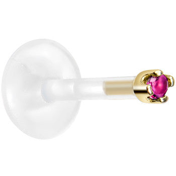 Solid 14K Yellow Gold July 1.5mm CZ Bioplast Push in Labret Monroe