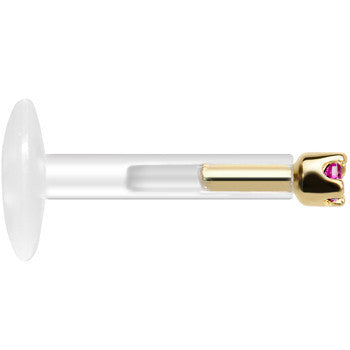 Solid 14K Yellow Gold July 1.5mm CZ Bioplast Push in Labret Monroe