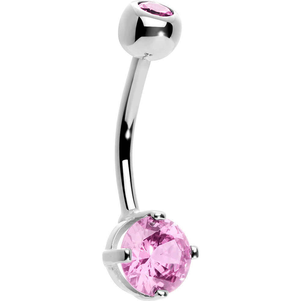 16G 14K White Gold Pink Round 6mm Cubic Zirconia Belly Ring
