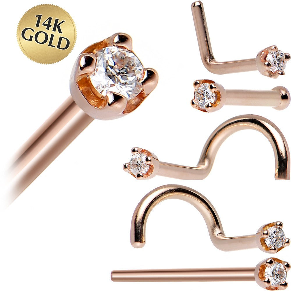 14KT Rose Gold 1.5mm Diamond Nose Ring