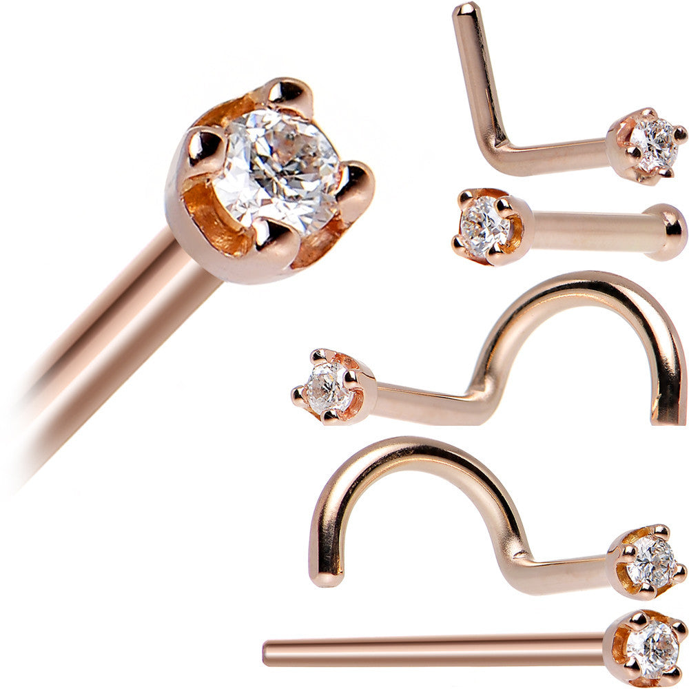 14KT Rose Gold L-Shape Nose Ring with Diamond