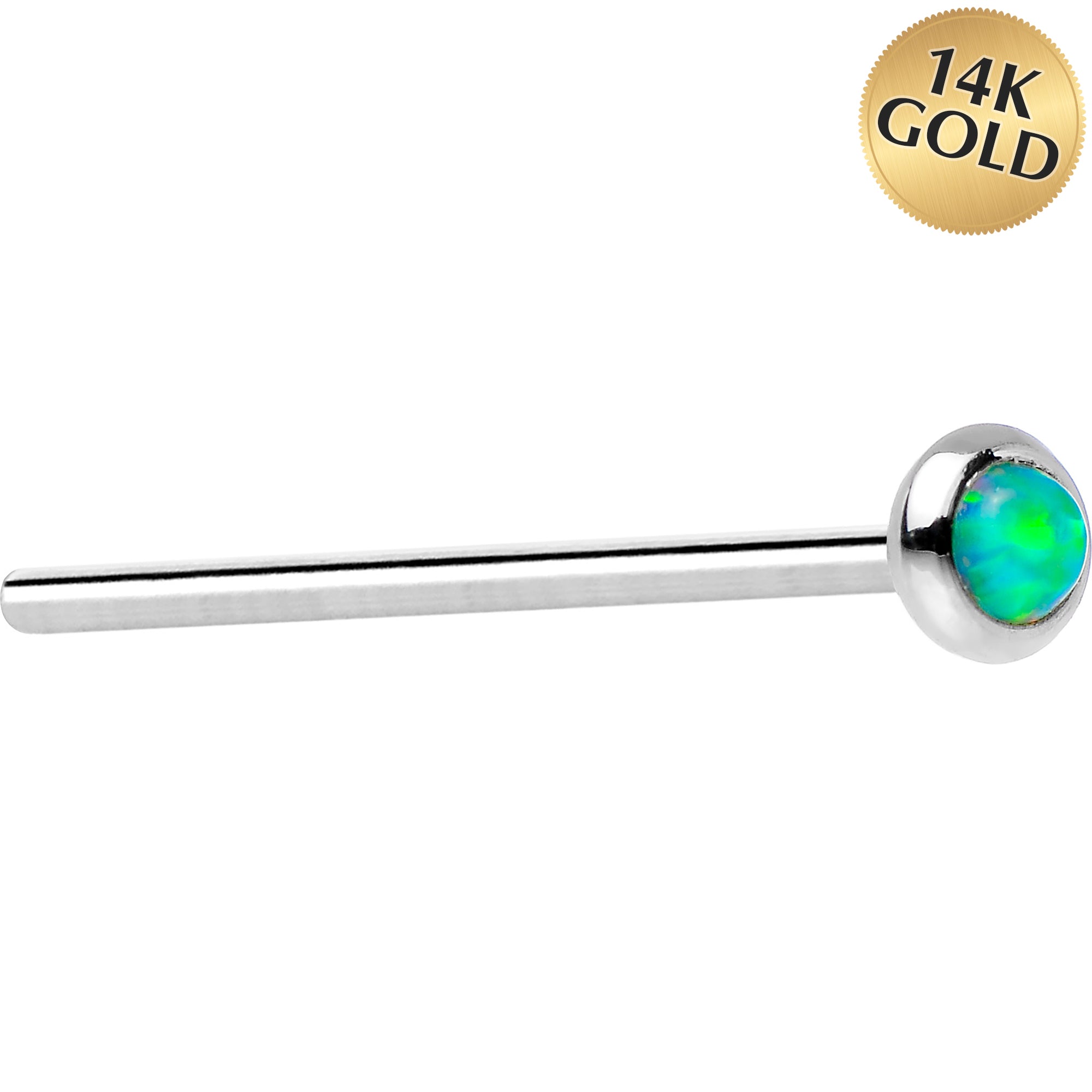 14kt White Gold Nose Bone 2mm Lime Synthetic Opal Nose Ring