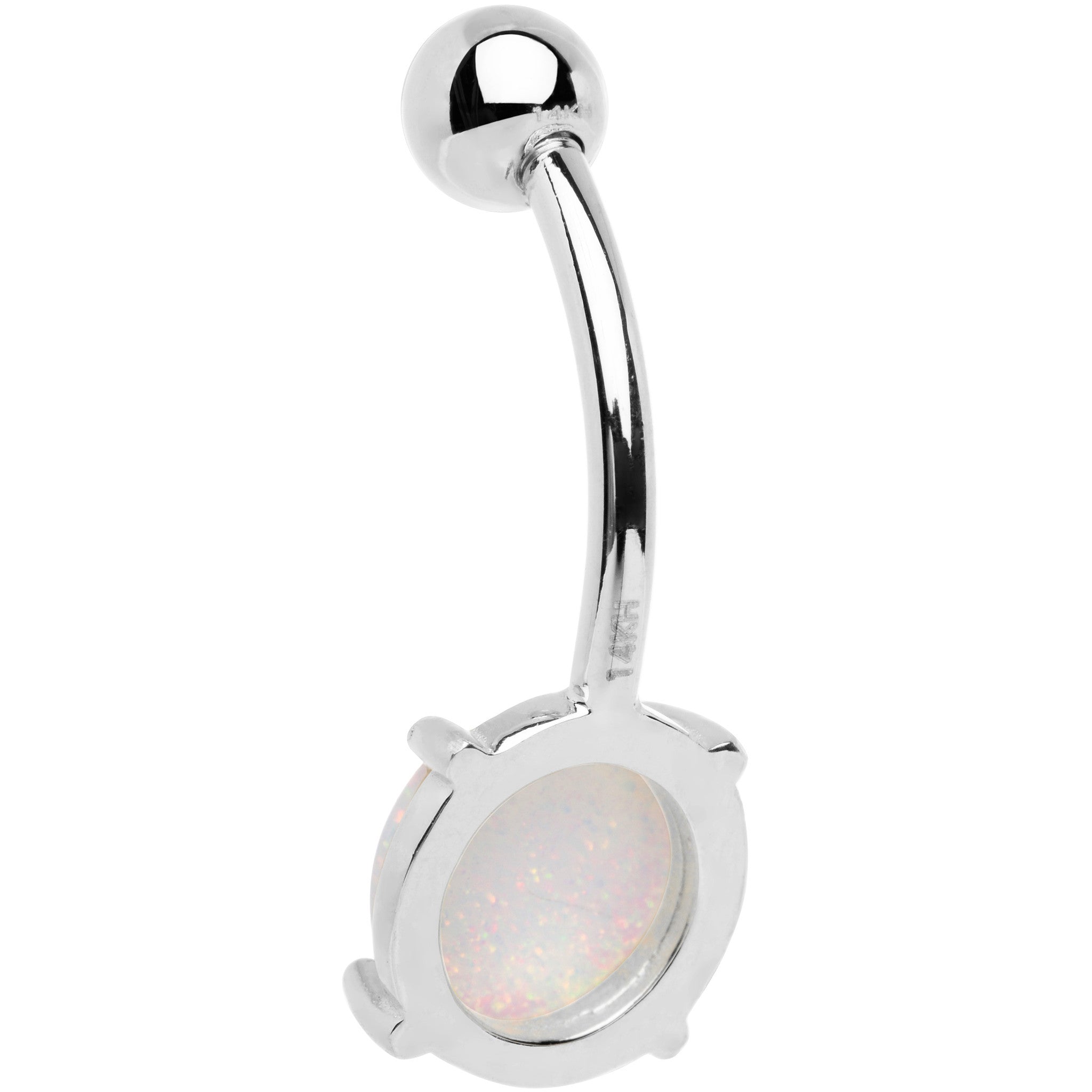 Solid 14k White Gold 8mm Synthetic Opal Belly Ring