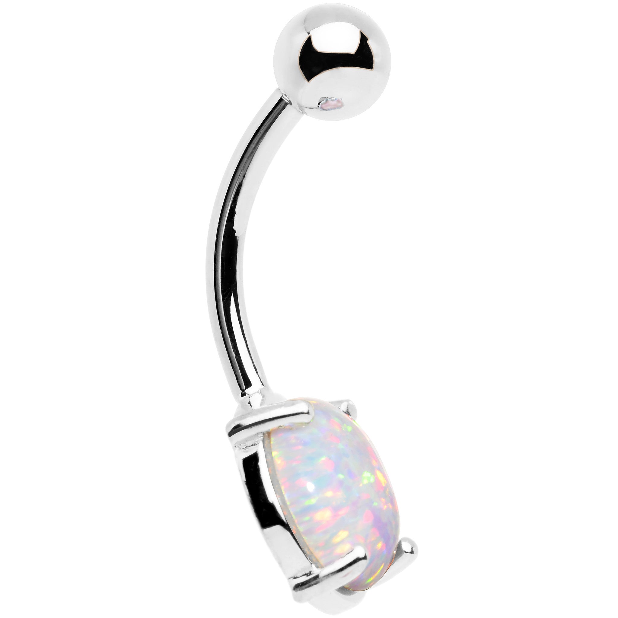 Solid 14k White Gold 8mm Synthetic Opal Belly Ring
