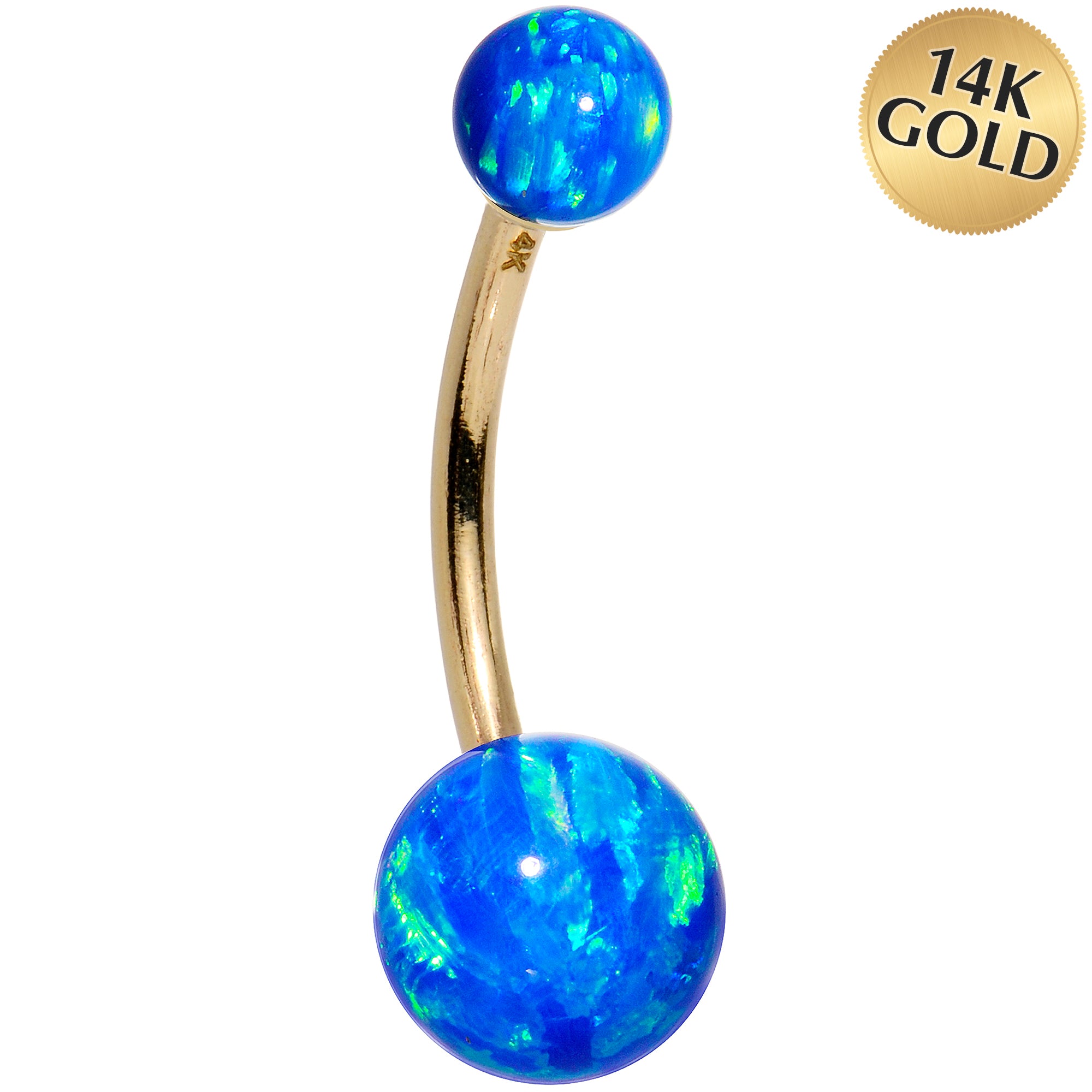 14k Yellow Gold Blue Synthetic Opal Belly Ring