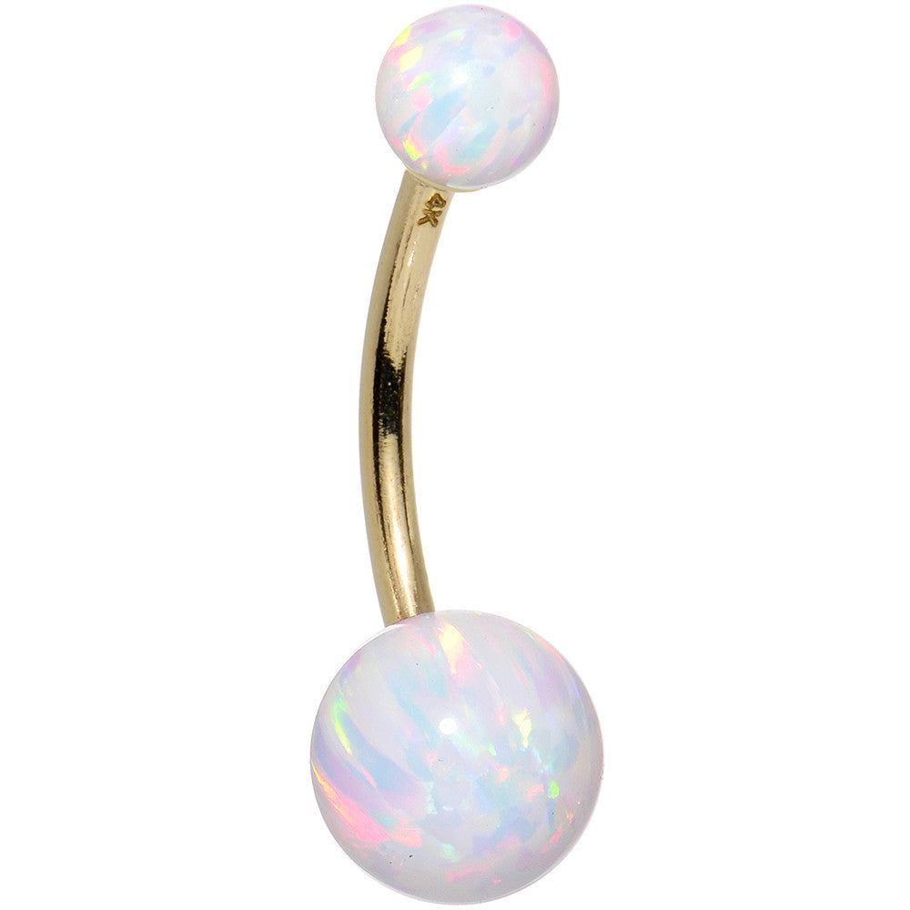 14k Yellow Gold White Synthetic Opal Belly Ring