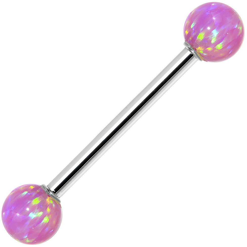 14k White Gold 5mm Pink Synthetic Opal Barbell Tongue Ring 14G 5/8