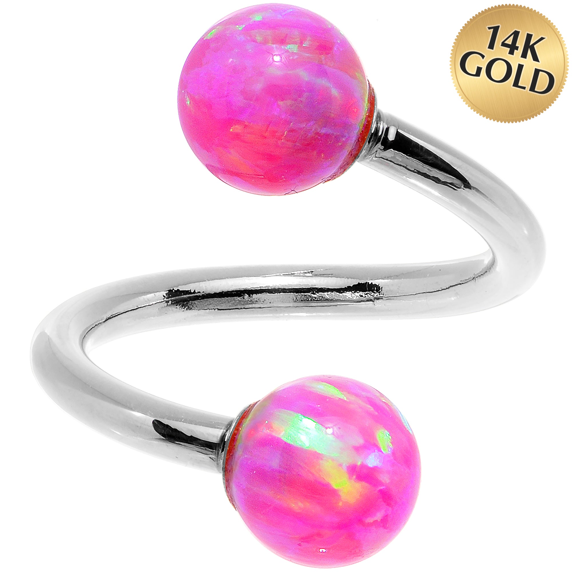 14k White Gold Fuchsia Synthetic Opal Spiral Twister 14G 7/16