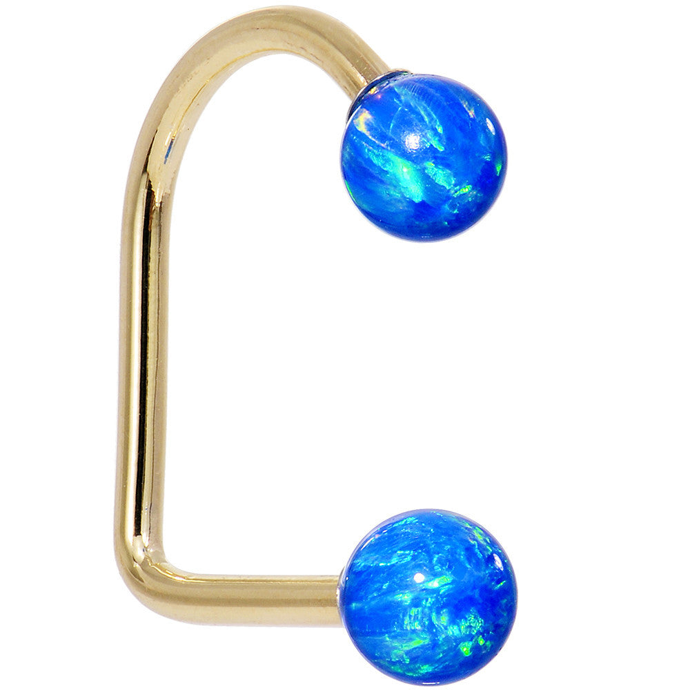 14k Yellow Gold Blue 5mm Synthetic Opal Lippy Loop 14G 3/8