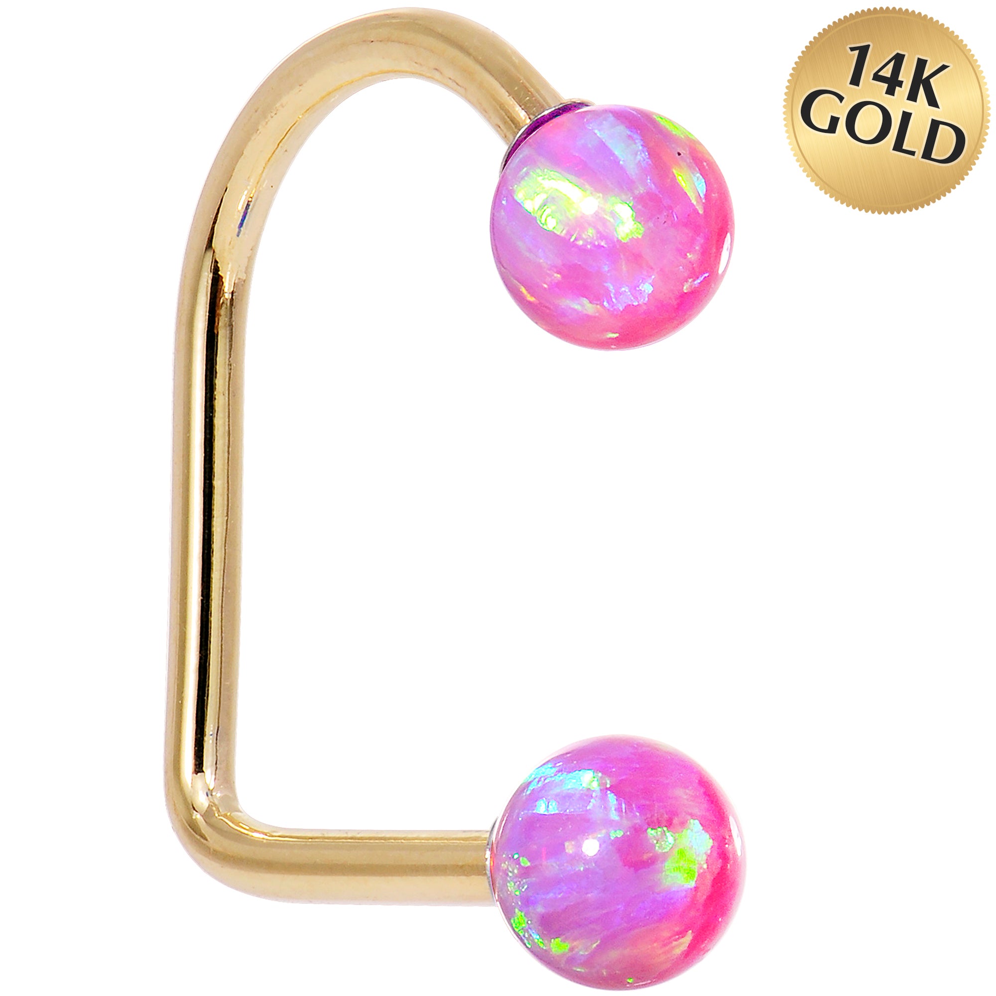 14k Yellow Gold Fuchsia 5mm Synthetic Opal Lippy Loop 14G 3/8
