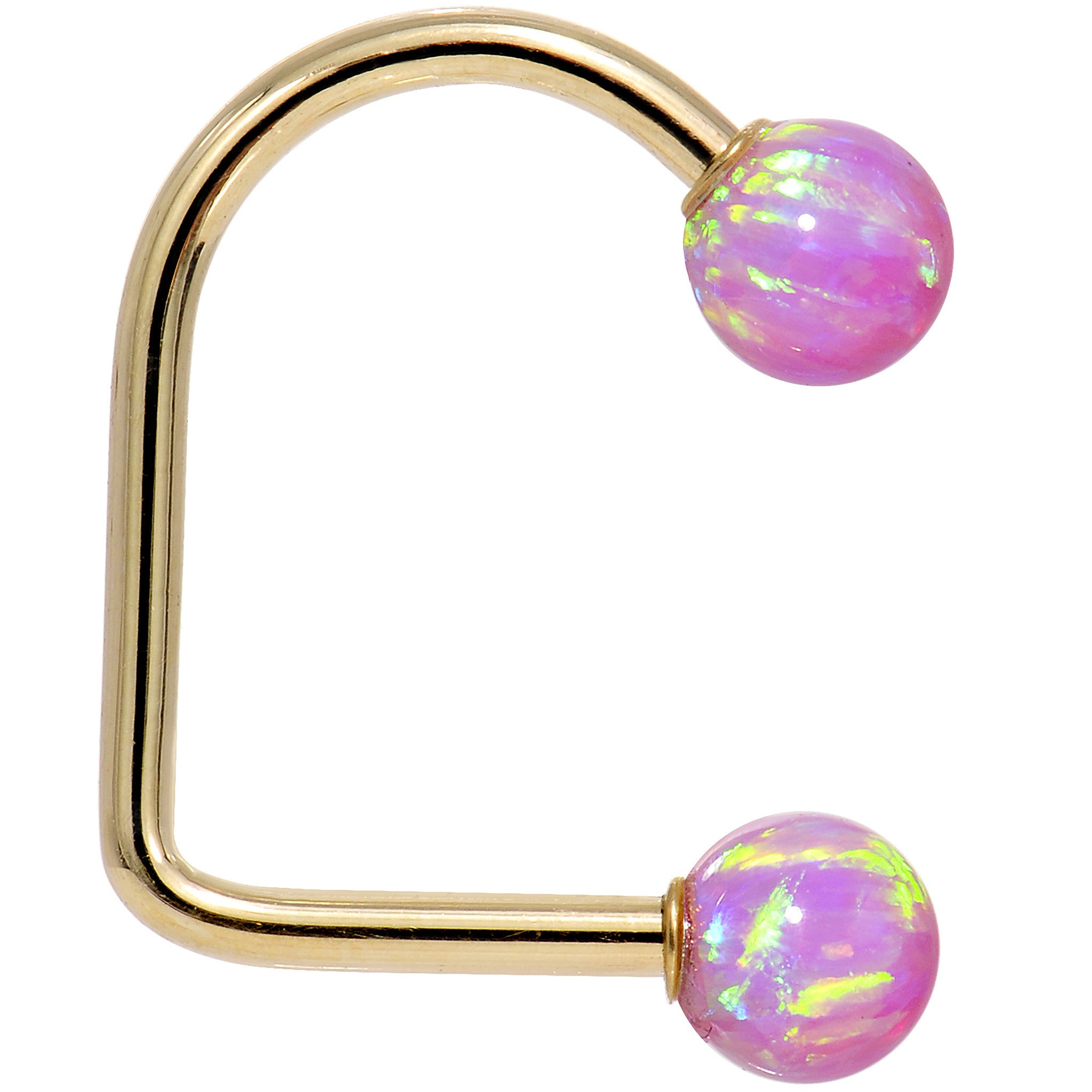 14k Yellow Gold Fuchsia 5mm Synthetic Opal Lippy Loop 14G 3/8