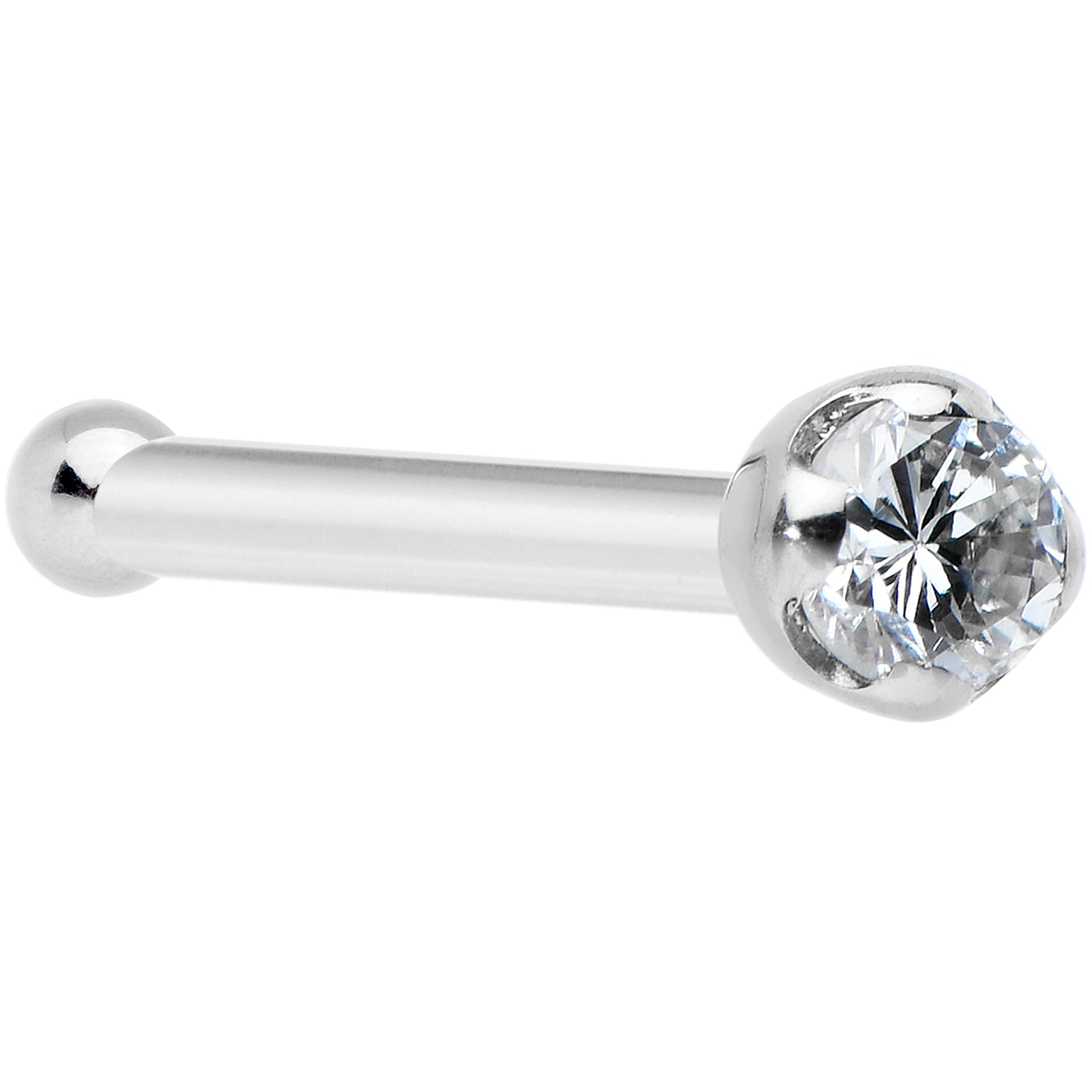 14k solid white gold genuine diamond 1.5mm nose ring 20 gauge