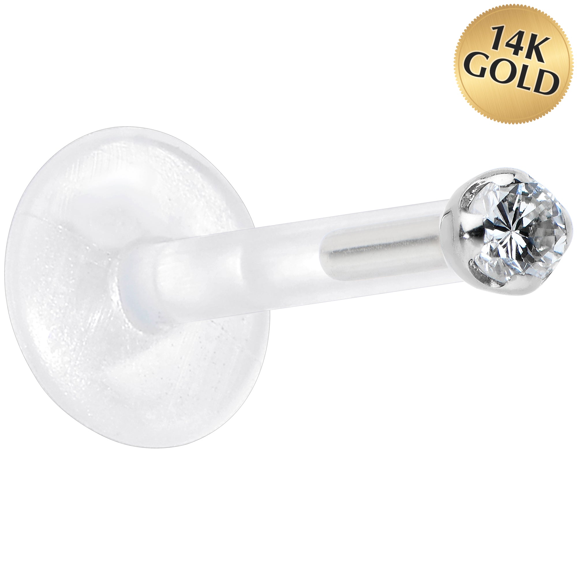 16G Bioplast 14K White Gold 1.5mm Genuine Diamond Micro Labret