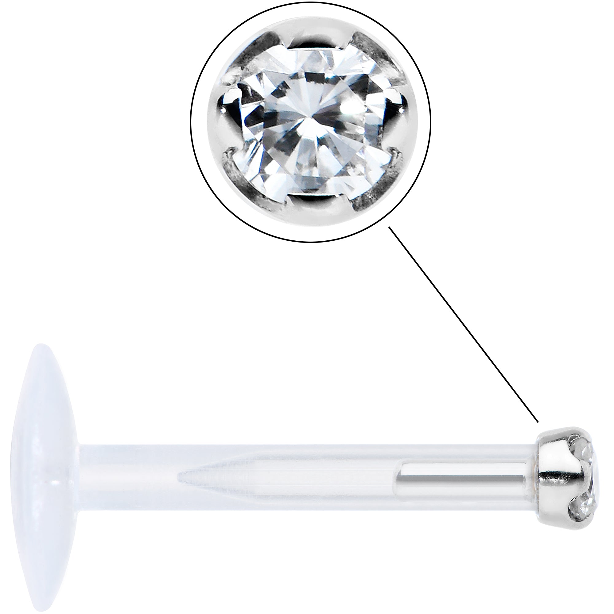 16G Bioplast 14K White Gold 1.5mm Genuine Diamond Micro Labret