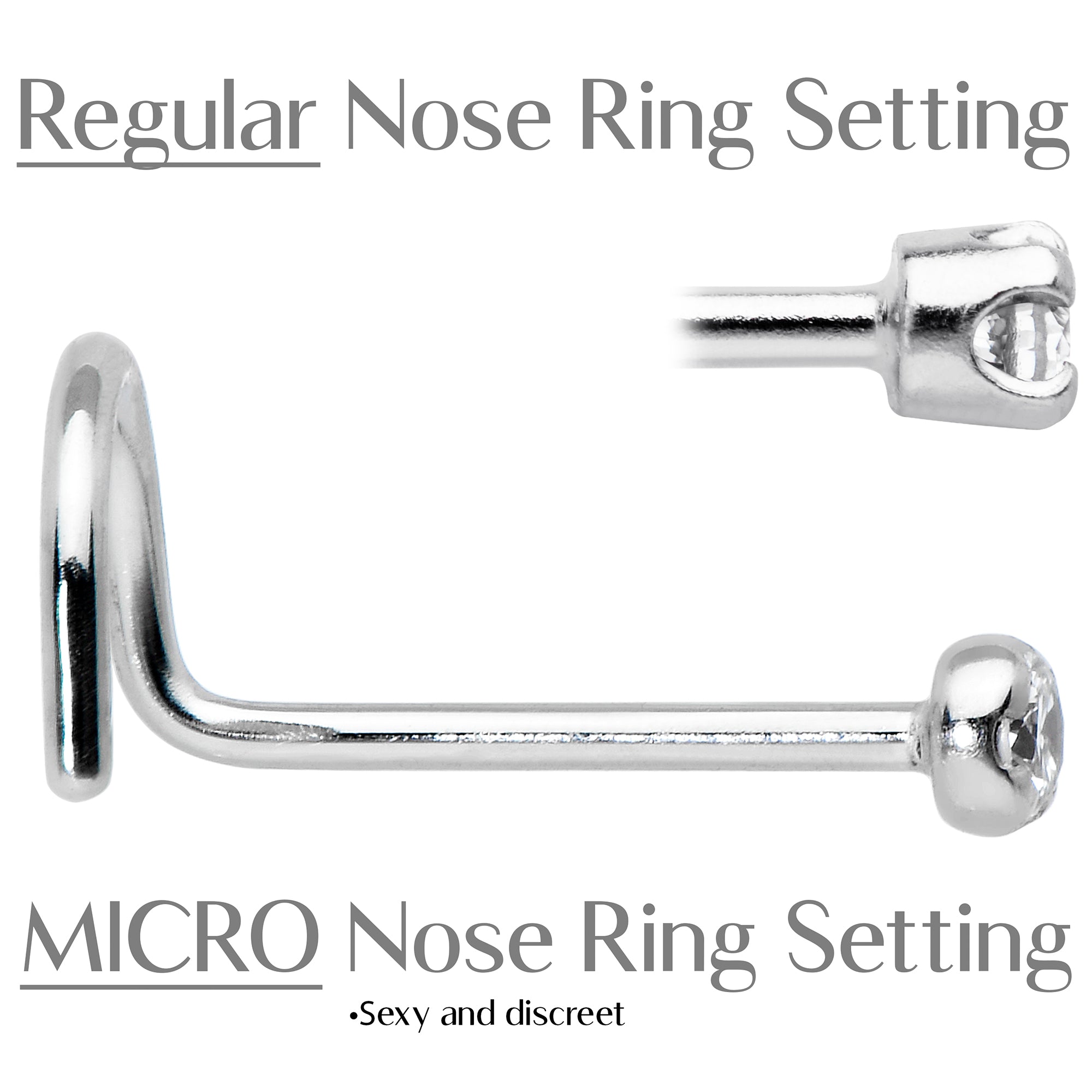 14k solid white gold 1.5mm diamond micro nose screw 18 gauge