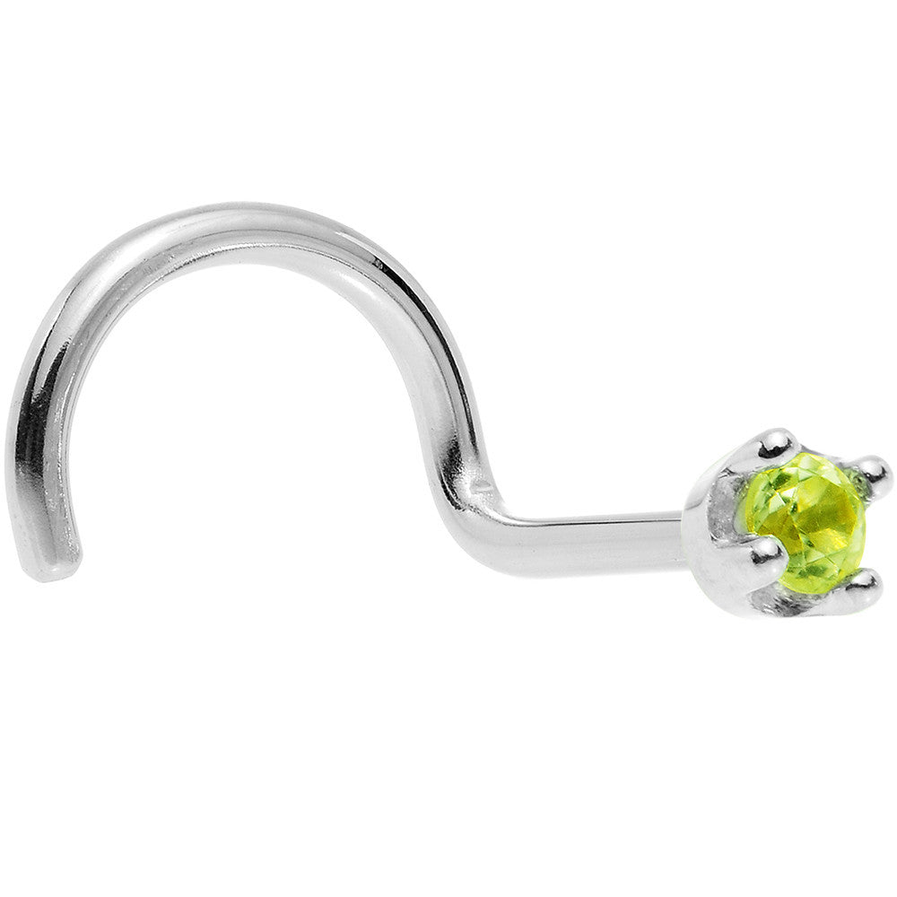 Solid 14K White Gold 1.5mm Genuine Peridot Nose Ring