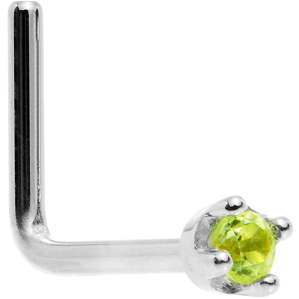 Solid 14K White Gold 1.5mm Genuine Peridot Nose Ring
