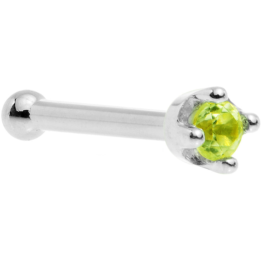 Solid 14K White Gold 1.5mm Genuine Peridot Nose Ring
