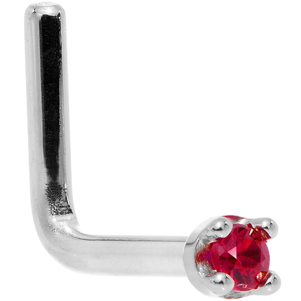 14KT White Gold Diamond Cut Ruby Nose Ring 20 Gauge Nose Screw