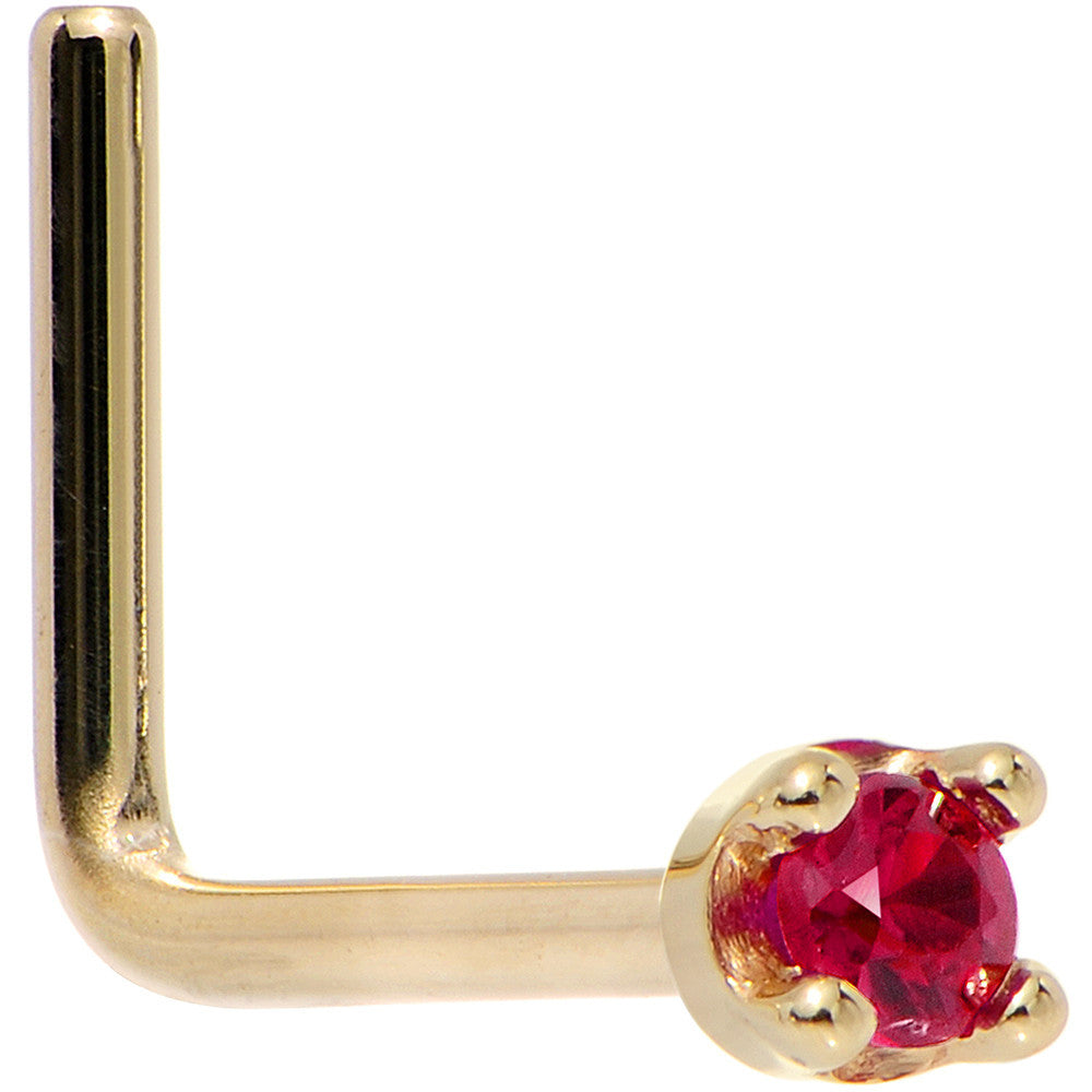 Solid 14KT Yellow Gold 1.5mm Diamond Cut Genuine Ruby Nose Ring