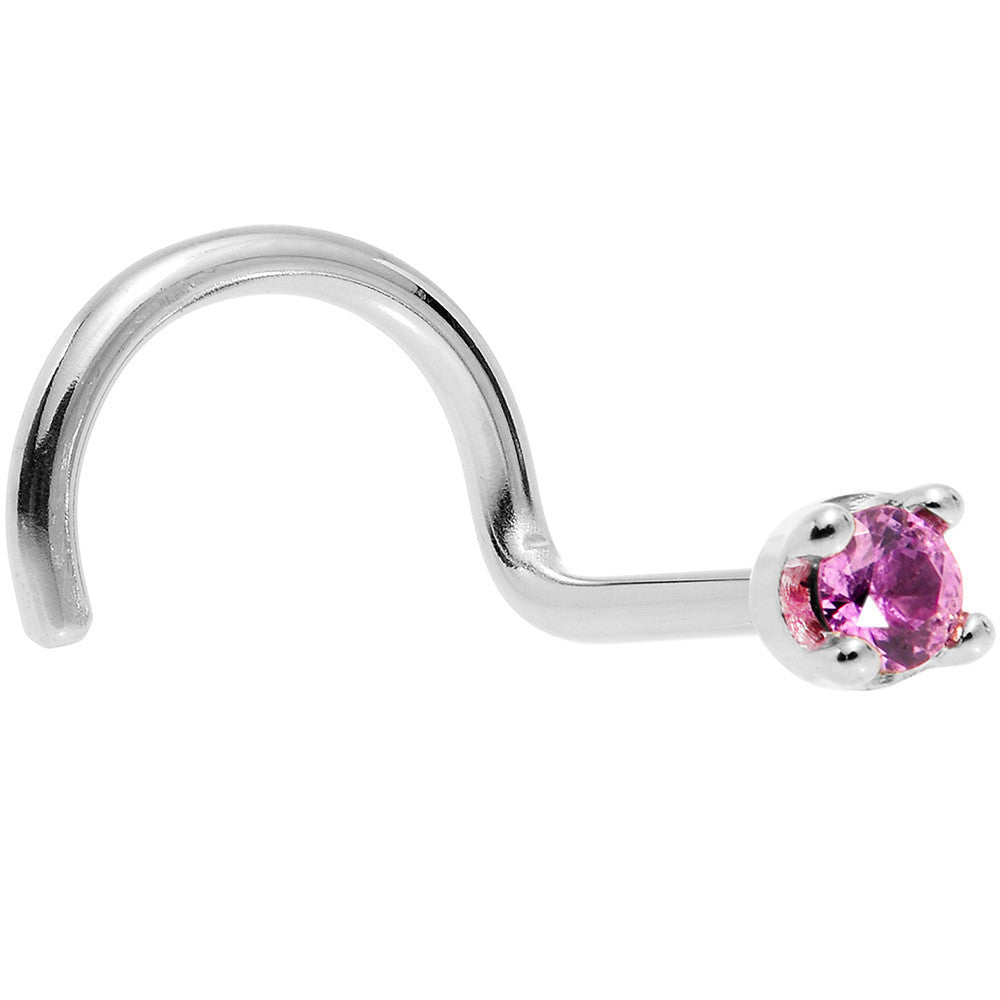 Genuine Pink Sapphire 14KT White Gold Nose Ring 1.5mm Solid October Birthstone Nose Screw