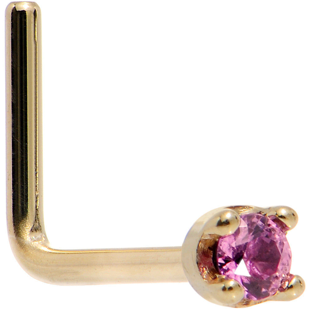 Solid 14K Yellow Gold 1.5mm Genuine Pink Sapphire Nose Ring